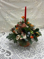 Christmas Candle Arrangement in Festive Container
