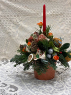 Christmas Candle Arrangement in Festive Container
